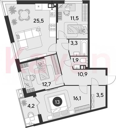 Продажа 4-комнатной квартиры 85,4 м², 9/16 этаж