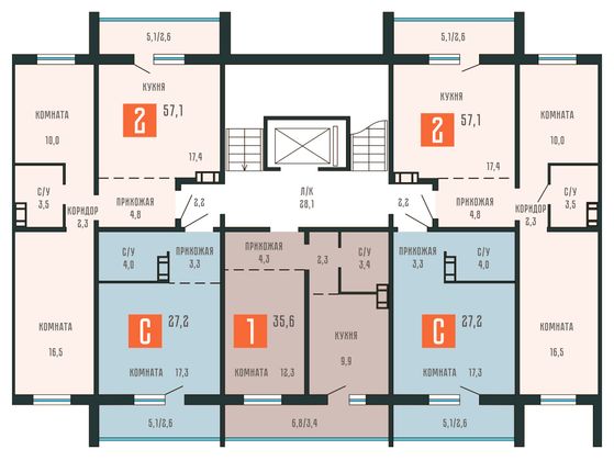 Продажа 2-комнатной квартиры 57,1 м², 4/10 этаж