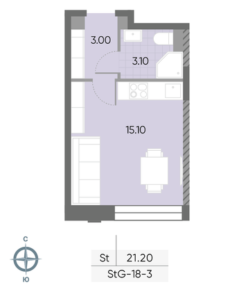 Продажа квартиры-студии 21,2 м², 3/30 этаж