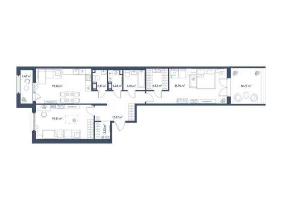 94,4 м², 2-комн. квартира, 3/11 этаж