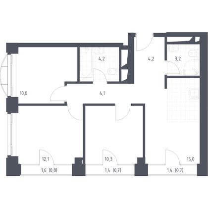 63,6 м², 2-комн. квартира, 2/24 этаж