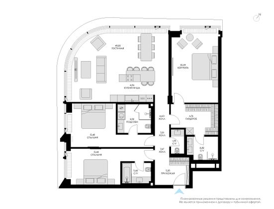 148,9 м², 4-комн. квартира, 3/13 этаж