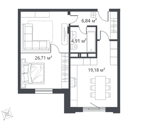 57,6 м², 1-комн. квартира, 4/5 этаж