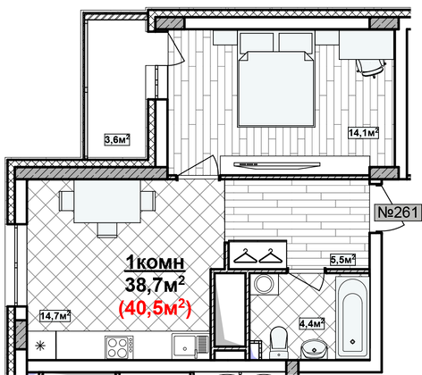 Продажа 1-комнатной квартиры 40,5 м², 19/19 этаж