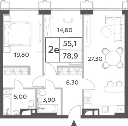 78,9 м², 3-комн. квартира, 37/52 этаж