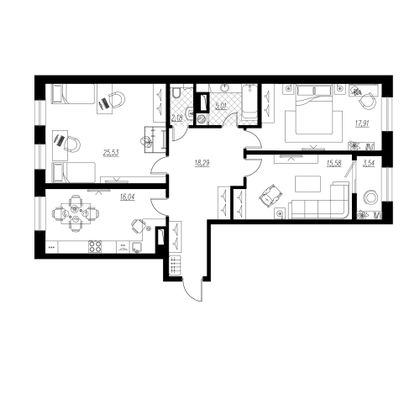 103,6 м², 3-комн. квартира, 2/9 этаж