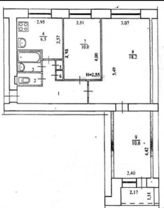 Продажа 3-комнатной квартиры 55,8 м², 3/9 этаж