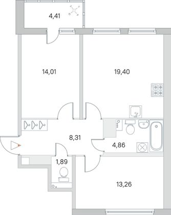 Продажа 2-комнатной квартиры 63,9 м², 3/8 этаж