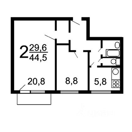 Продажа 2-комнатной квартиры 44,8 м², 2/12 этаж