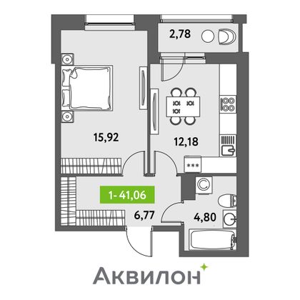 41,1 м², 1-комн. квартира, 5/12 этаж