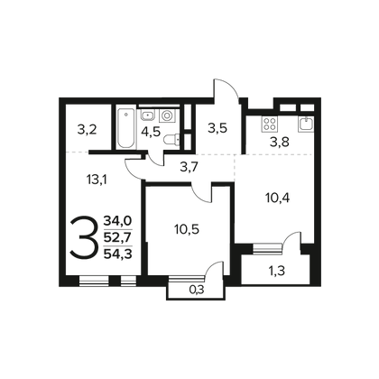 Продажа 3-комнатной квартиры 54,3 м², 4/14 этаж