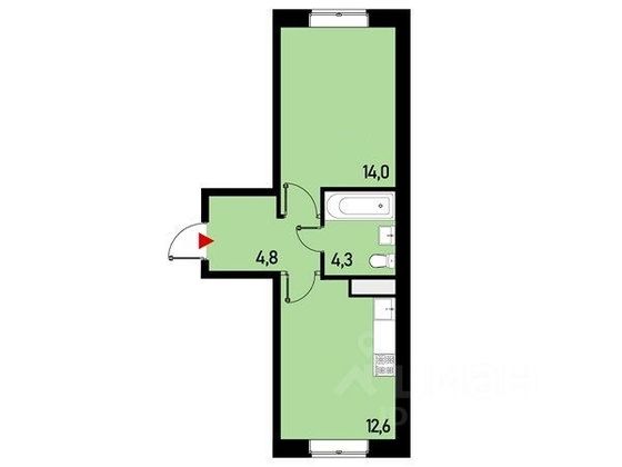 Продажа 1-комнатной квартиры 35,6 м², 3/3 этаж