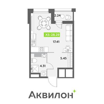 28,3 м², студия, 6/12 этаж