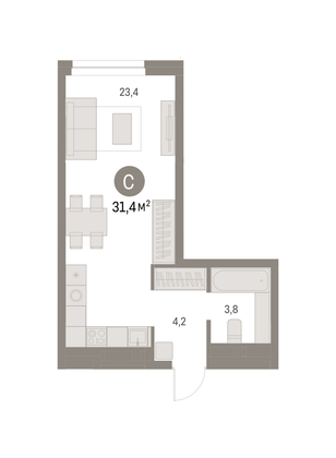 Продажа квартиры-студии 31,4 м², 5/13 этаж
