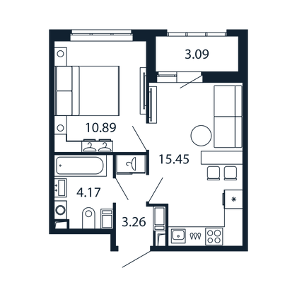 Продажа 1-комнатной квартиры 33,4 м², 12/13 этаж