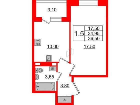 Продажа 1-комнатной квартиры 35 м², 4/4 этаж