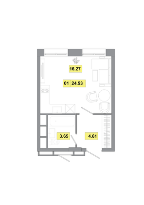 24,5 м², 1-комн. квартира, 1 этаж