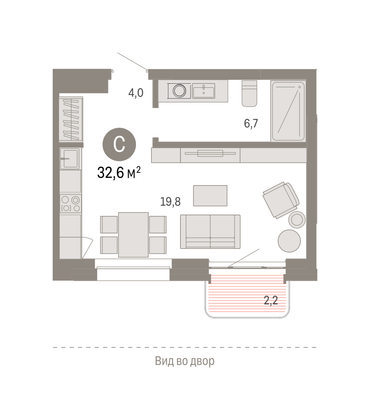 32,6 м², студия, 6/9 этаж