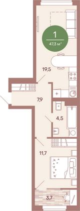 Продажа 1-комнатной квартиры 47,4 м², 4/17 этаж