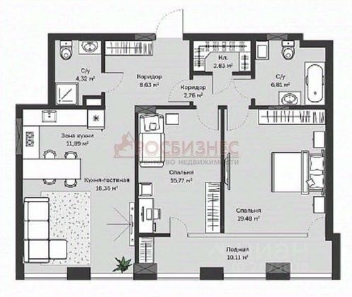 Продажа 3-комнатной квартиры 88,5 м², 11/29 этаж