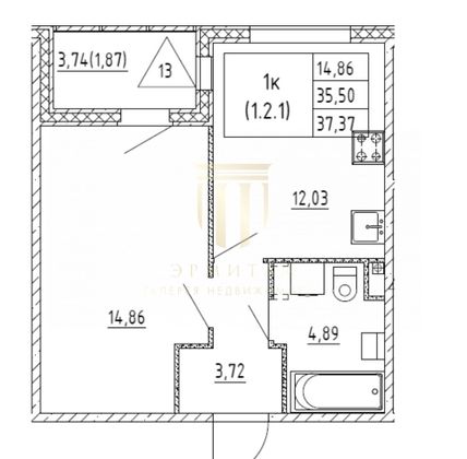 Продажа 1-комнатной квартиры 37,4 м², 2/11 этаж