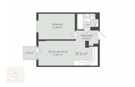 Продажа 1-комнатной квартиры 37,1 м², 5/6 этаж