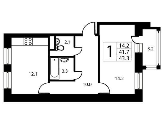 43,3 м², 1-комн. квартира, 5/9 этаж