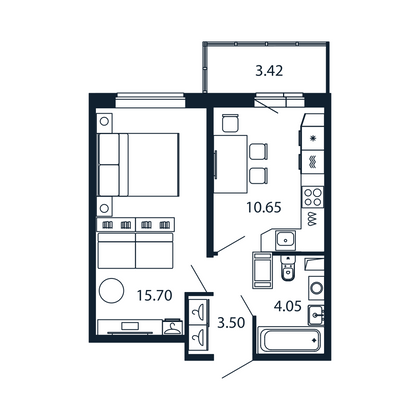 Продажа 1-комнатной квартиры 34,9 м², 9/12 этаж