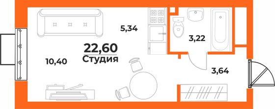 Продажа квартиры-студии 22,6 м², 5/10 этаж