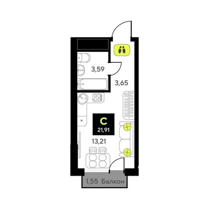 Продажа квартиры-студии 21,9 м², 4/10 этаж