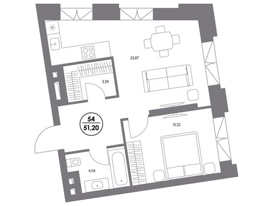 50,2 м², 1-комн. квартира, 4/6 этаж