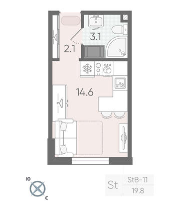 Продажа квартиры-студии 19,8 м², 5/22 этаж