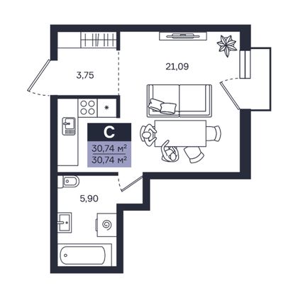 Продажа квартиры-студии 30,7 м², 2/8 этаж