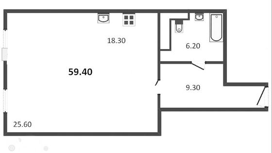 Продажа 2-комнатной квартиры 59,5 м², 5/22 этаж