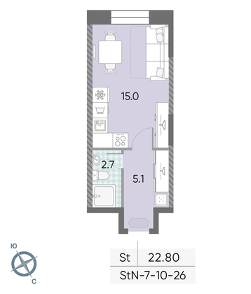 Продажа квартиры-студии 22,8 м², 26/28 этаж