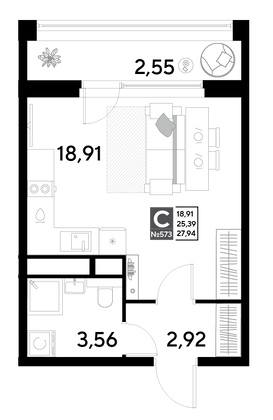 Продажа квартиры-студии 27,9 м², 22/25 этаж