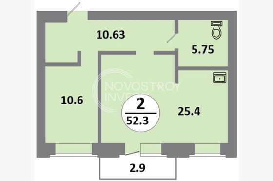 Продажа 2-комнатной квартиры 52,3 м², 2/14 этаж