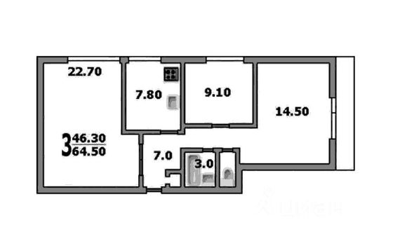 Продажа 3-комнатной квартиры 65 м², 11/14 этаж