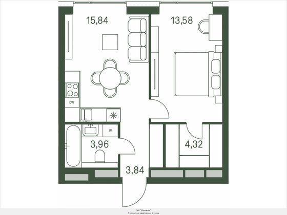41,5 м², 1-комн. квартира, 4/30 этаж