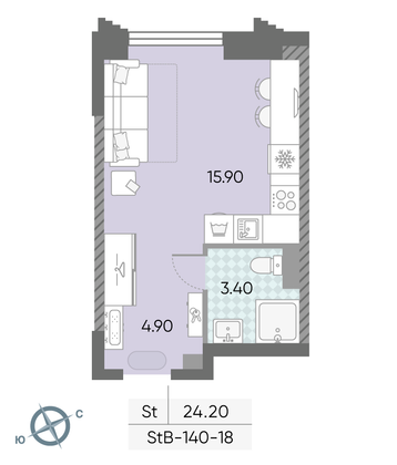 Продажа квартиры-студии 24,2 м², 18/58 этаж