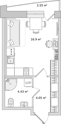 25,7 м², студия, 23/23 этаж