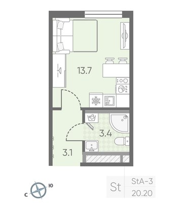 Продажа квартиры-студии 20,2 м², 2/25 этаж