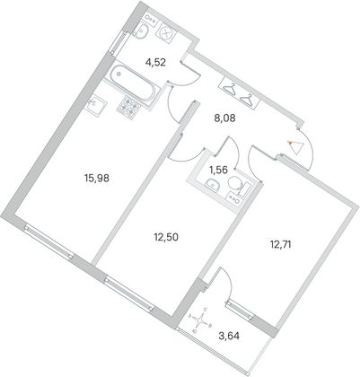Продажа 2-комнатной квартиры 57,2 м², 1/4 этаж