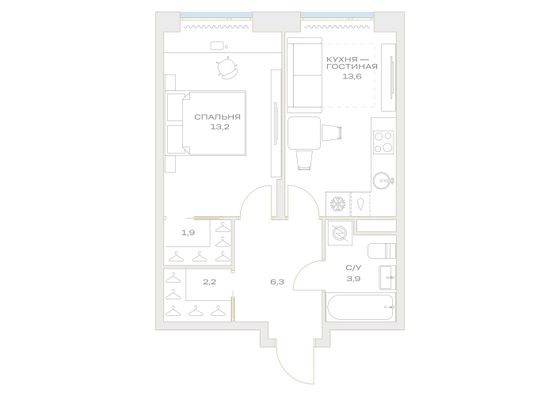 Продажа 1-комнатной квартиры 41,1 м², 7/23 этаж