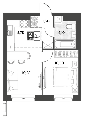 Продажа 2-комнатной квартиры 34,1 м², 9/25 этаж