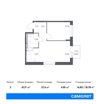 41,2 м², 1-комн. квартира, 7/9 этаж