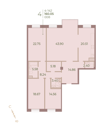Продажа 4-комнатной квартиры 160,1 м², 4/7 этаж