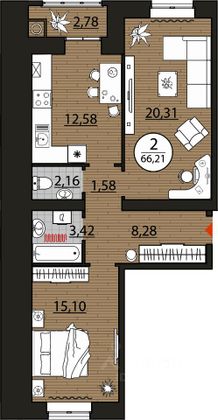 Продажа 2-комнатной квартиры 66 м², 7/10 этаж