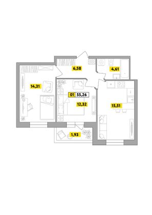 55,3 м², 3-комн. квартира, 4 этаж