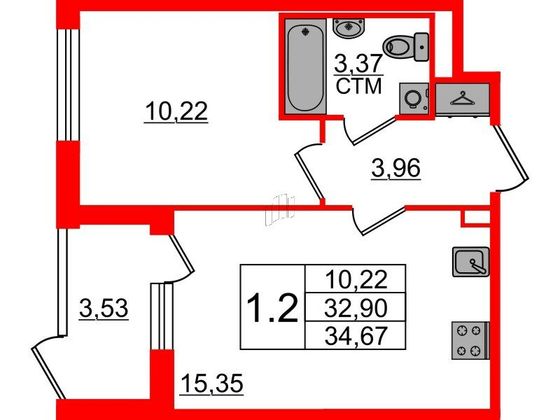 Продажа 1-комнатной квартиры 32,9 м², 1/4 этаж